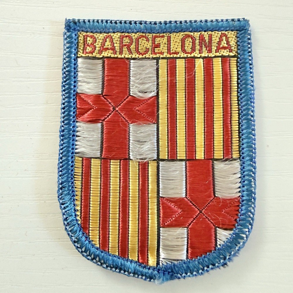Vintage Barcelona Spain Patch Embroidered Silk Cloth Travel Souvenir Gift Sew On